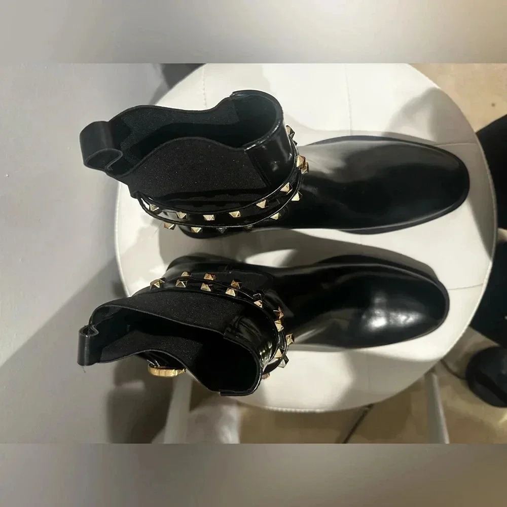 Zara Flat Chelsea Ankle Booties with studded gold straps and buckle (size 10) - Picture 7 of 12